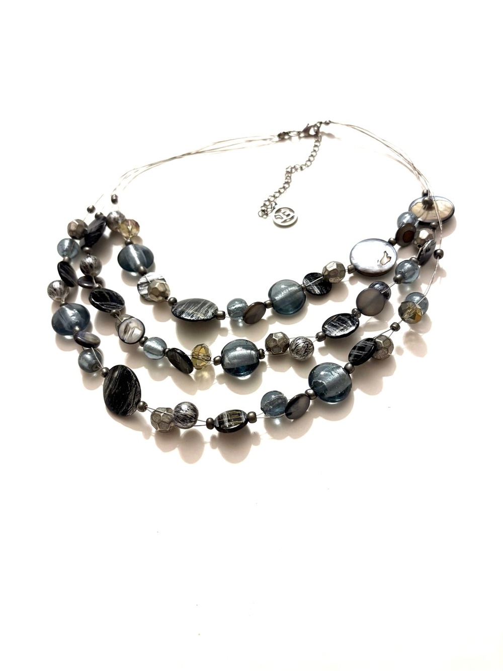 ERICA LYONS Multi Strand Glass Beads Necklace, gray, black and silver